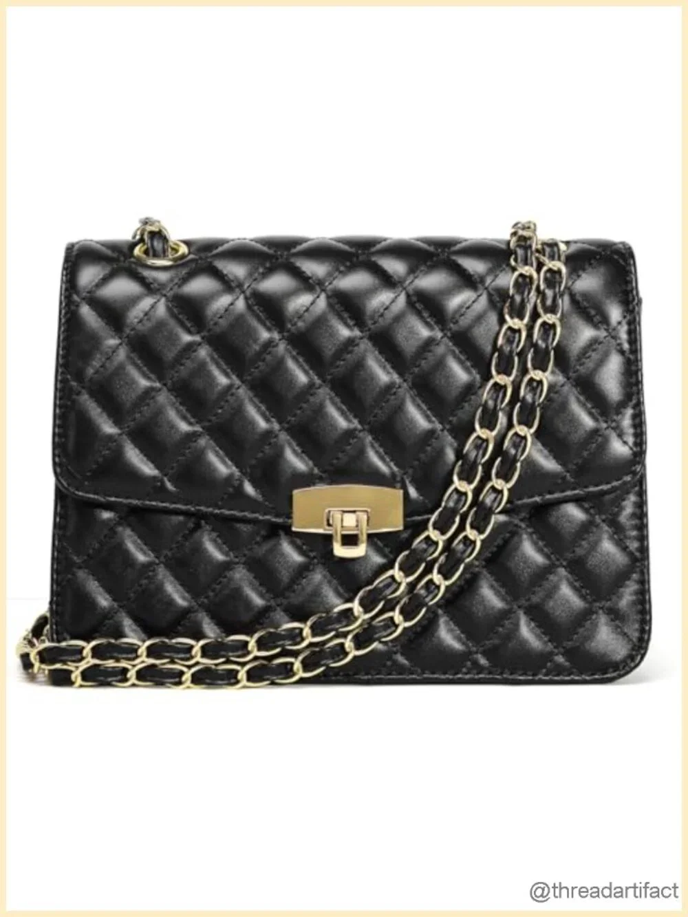 Quilted Vegan Leather Crossbody Bag with Chain Strap